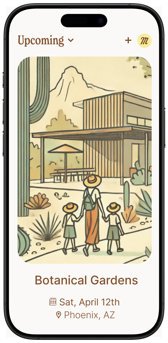 Assembly showing an upcoming event: Botanical Gardens, Saturday April 12th, Phoenix, Arizona